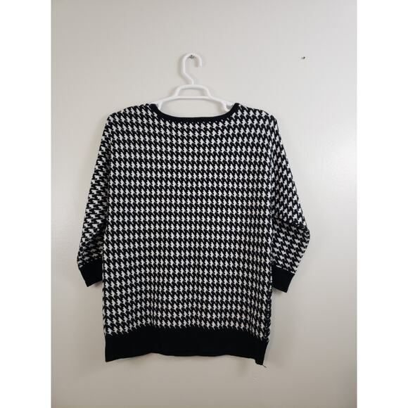 (N5) Y2K Carolyn Taylor Womens Sweater Size XL Dolman Houndstooth Pullover Black - Picture 5 of 8